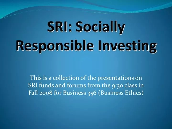 PPT SRI Socially Responsible Investing PowerPoint Presentation, free
